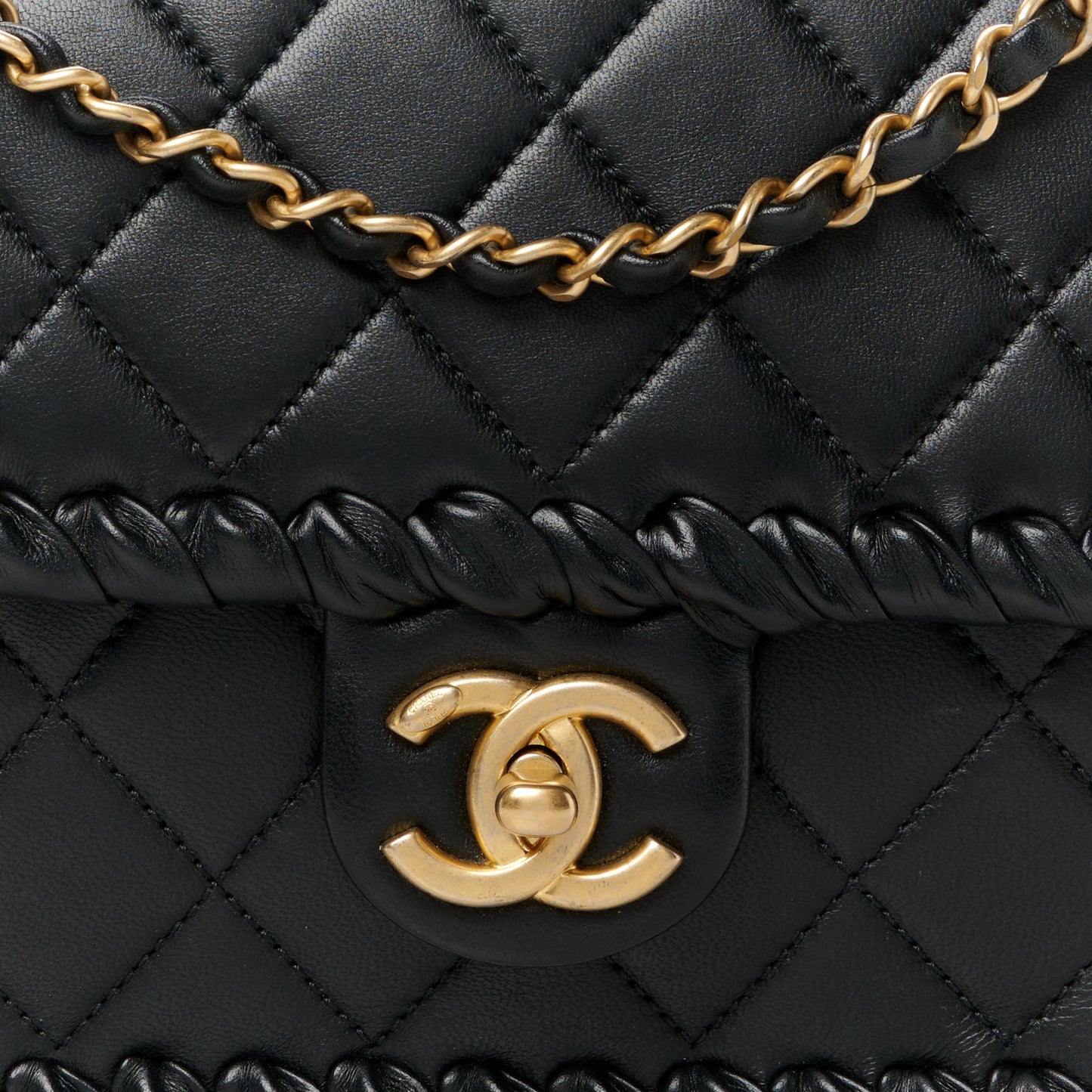 Calfskin Braided My Own Frame Flap Black