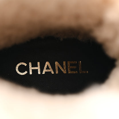 Chanel Calfskin Suede Shearling Lace Up Boots 35.5 Black Grey 8 of 9