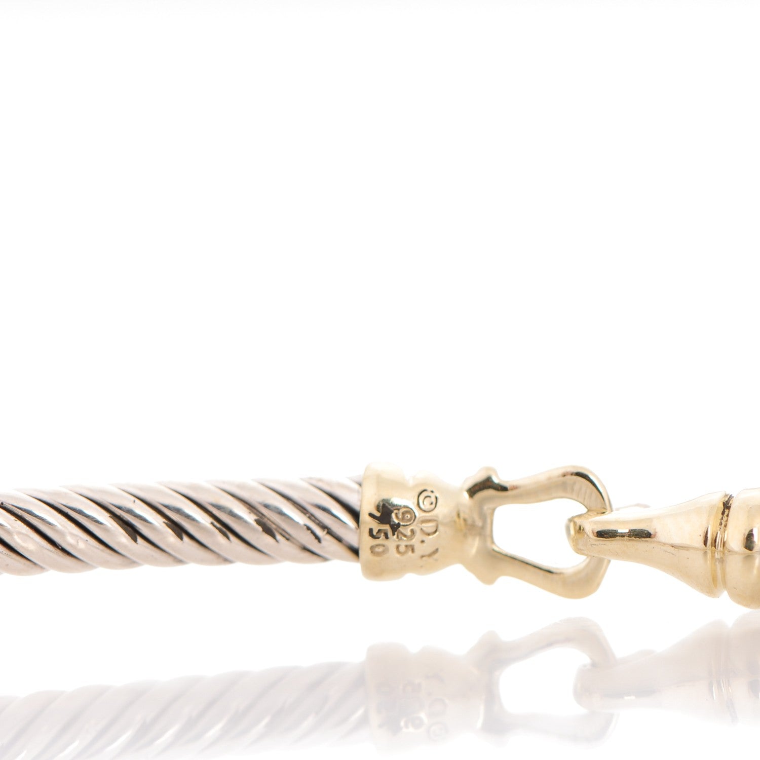 David Yurman Sterling Silver 18K Yellow Gold 3mm Cable Buckle Bracelet 4 of 4