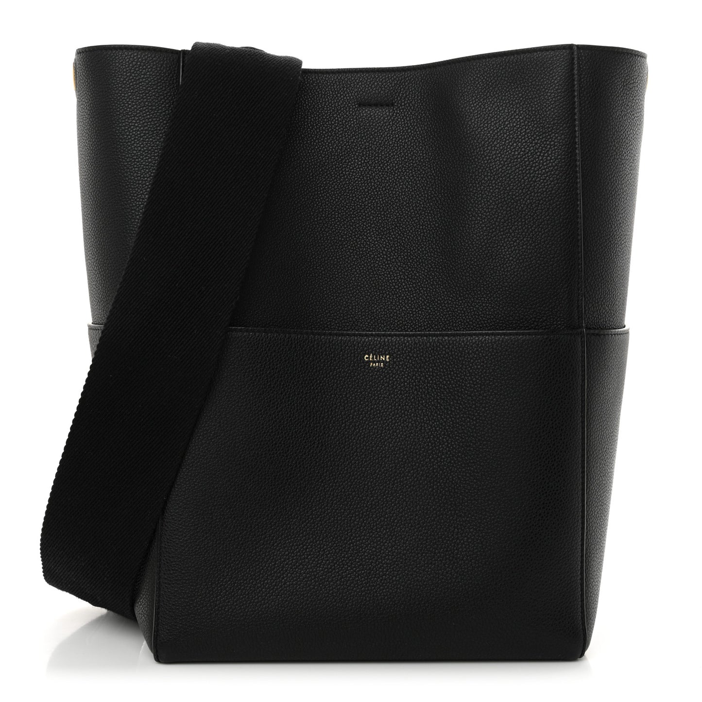 Soft Grained Calfskin Sangle Bucket Bag Black