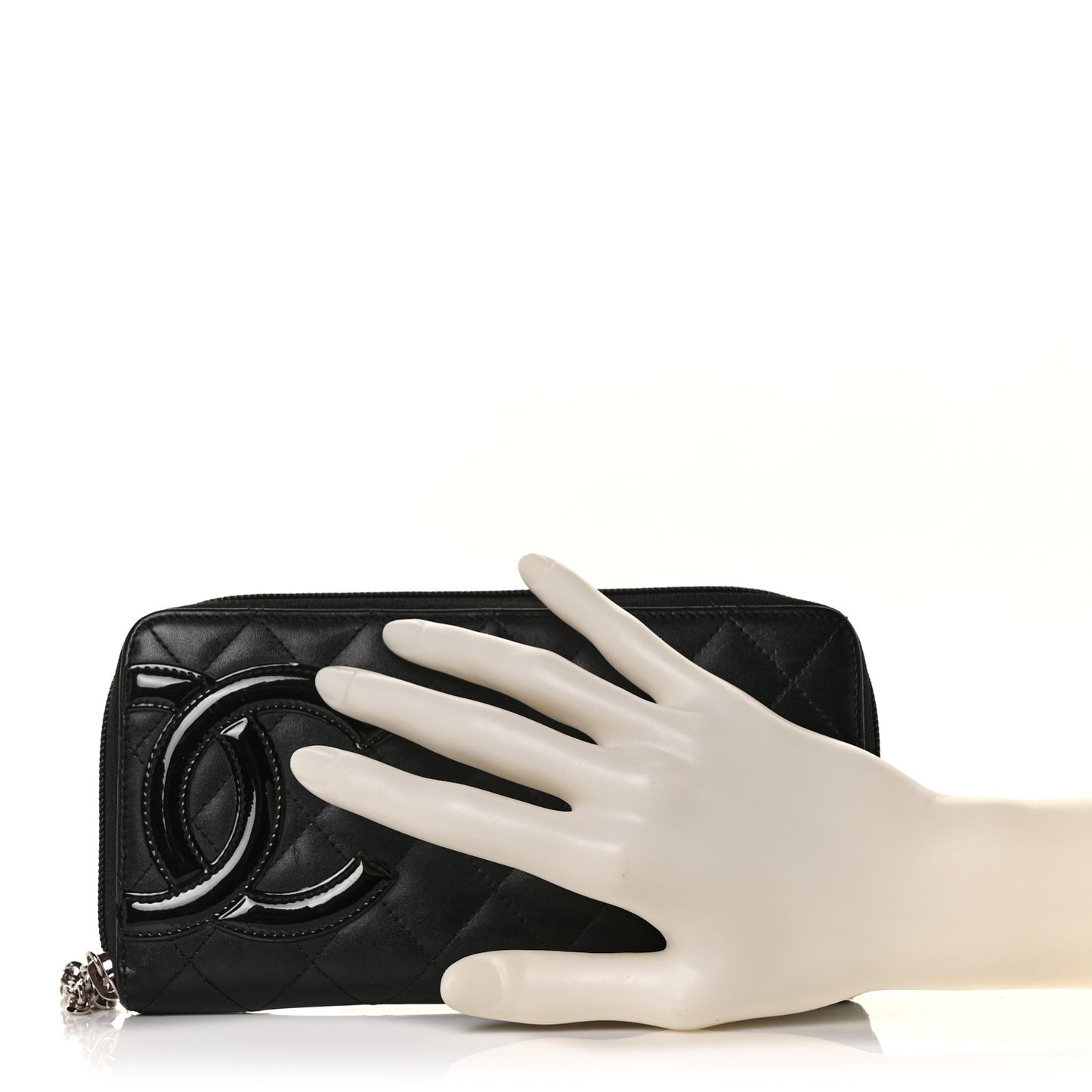 Calfskin Quilted Cambon Large Gusset Zip Around Wallet Black
