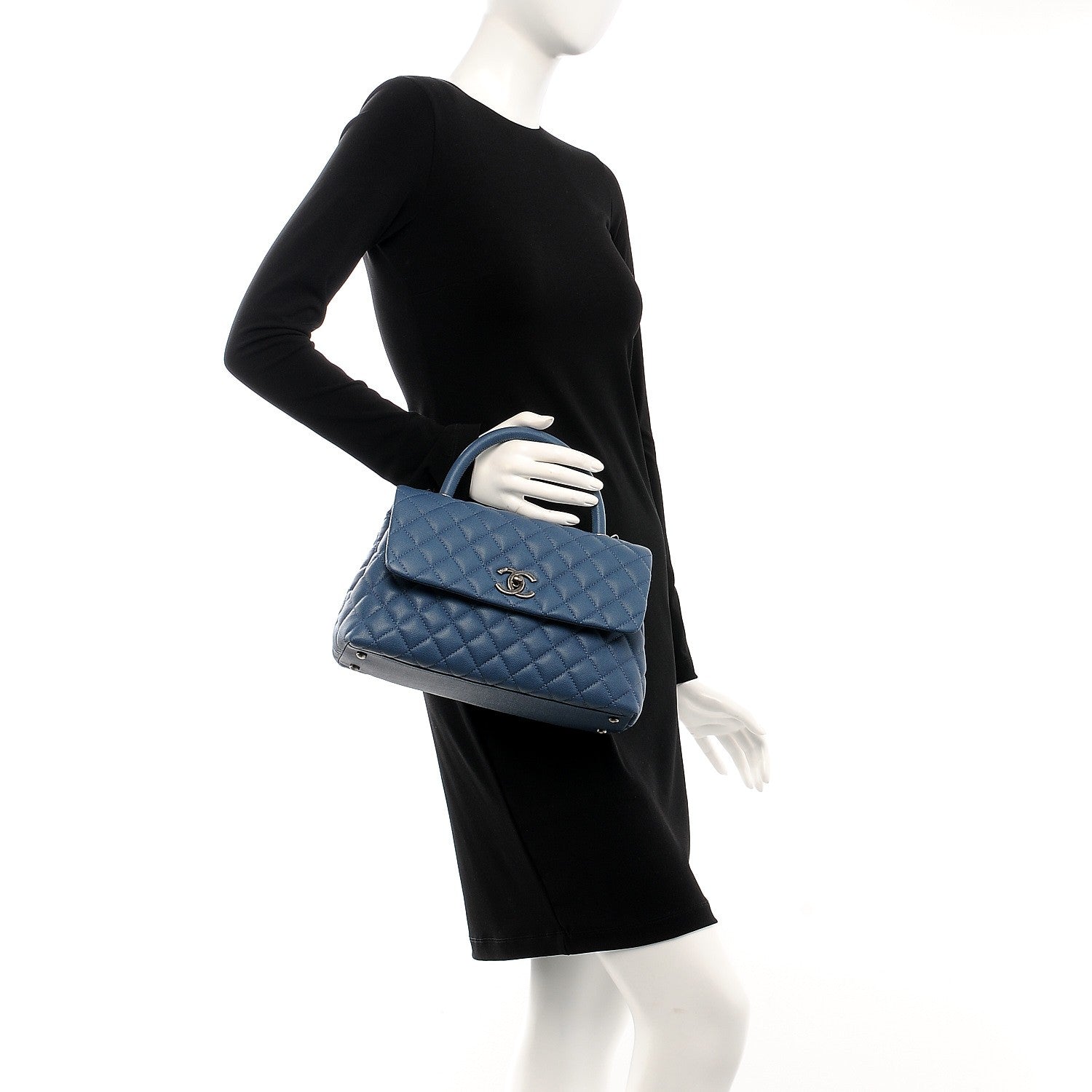 Chanel Caviar Quilted Small Coco Handle Flap Blue 3 of 9