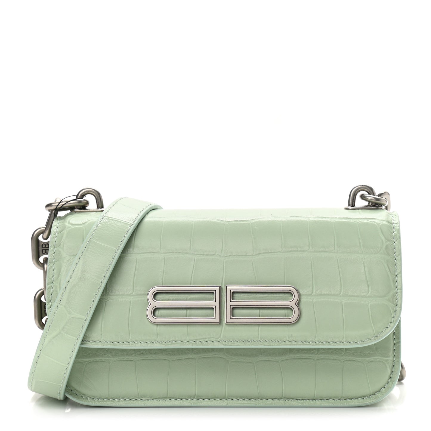 Extra Supple Calfskin Crocodile Embossed Gossip Chain Bag XS Light Green