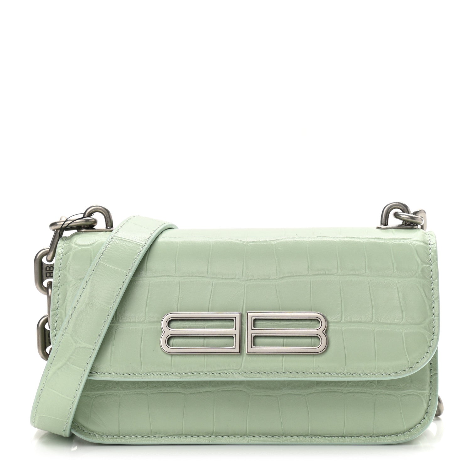Balenciaga Extra Supple Calfskin Crocodile Embossed Gossip Chain Bag XS Light Green 1 of 11