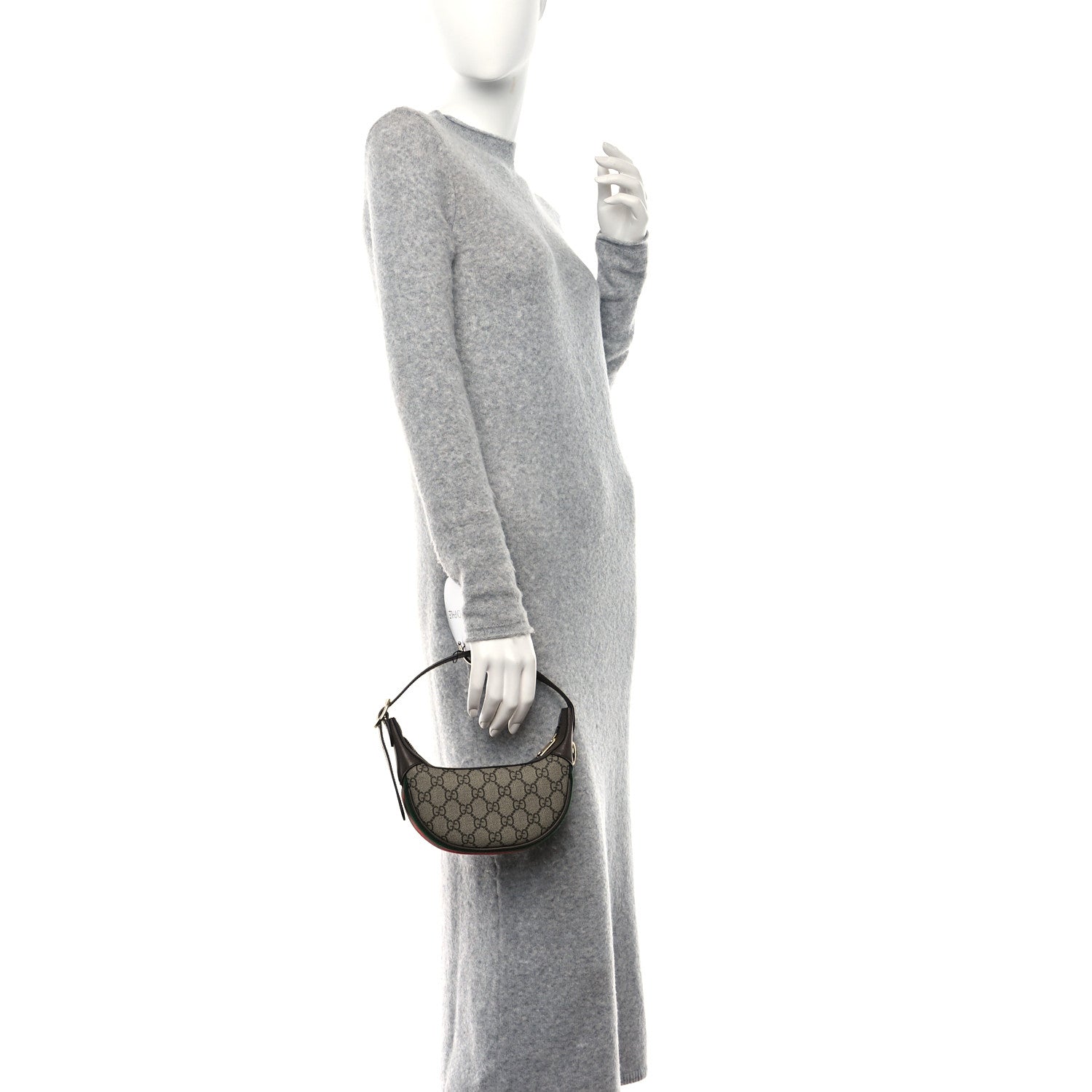 Gucci GG Supreme Monogram Textured Calfskin Web Mini Ophidia Half Moon Hobo Beige Ebony New Acero 2 of 10