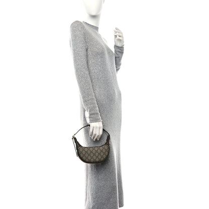 Gucci GG Supreme Monogram Textured Calfskin Web Mini Ophidia Half Moon Hobo Beige Ebony New Acero 2 of 10