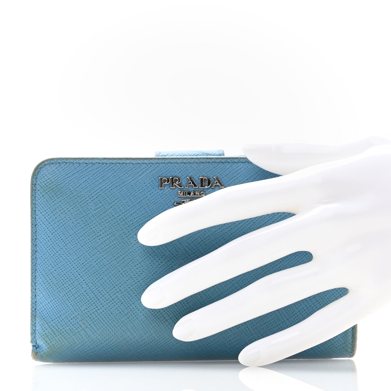 Prada Saffiano Metal Compact Wallet Mare 2 of 14