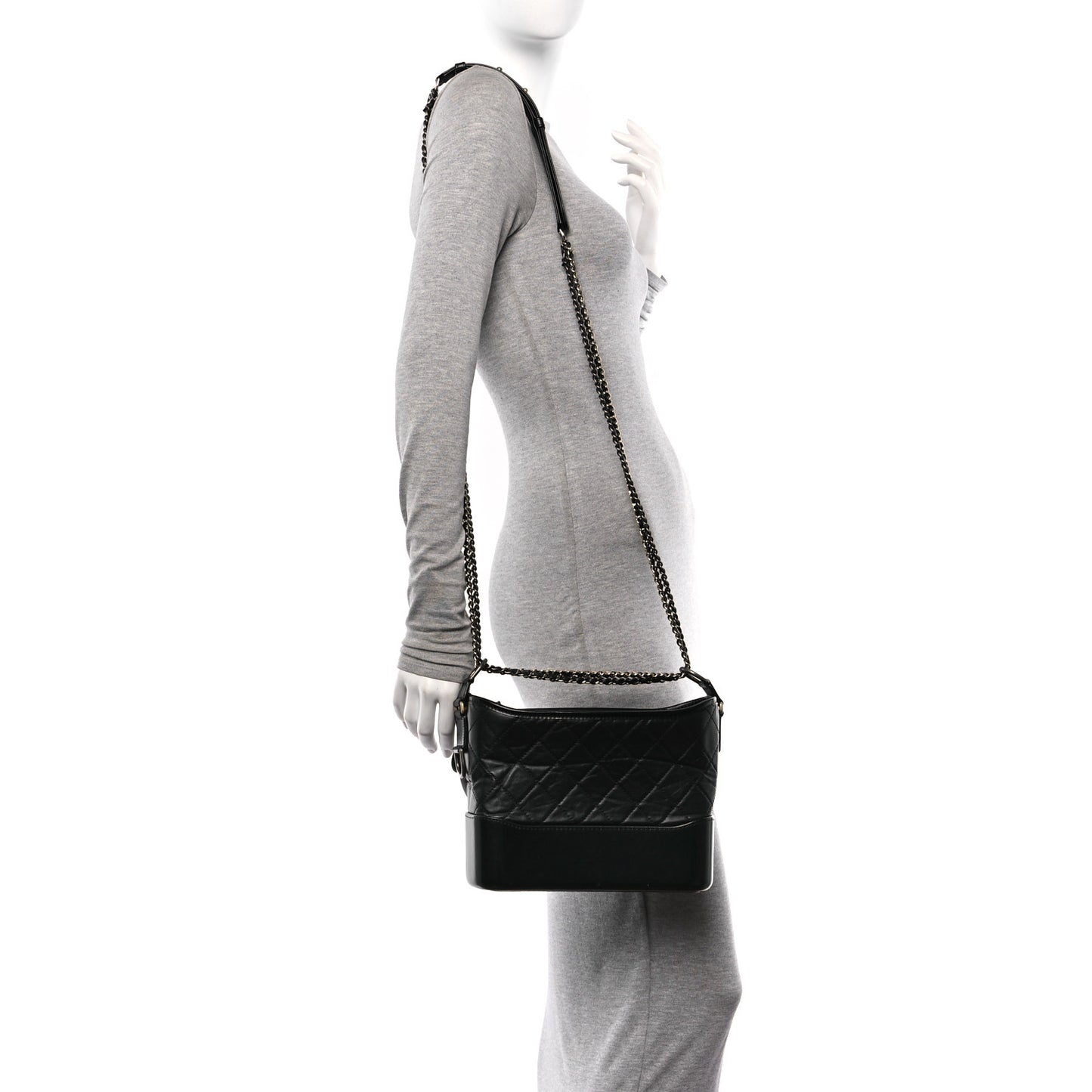 Aged Calfskin Quilted New Medium Gabrielle Hobo Black