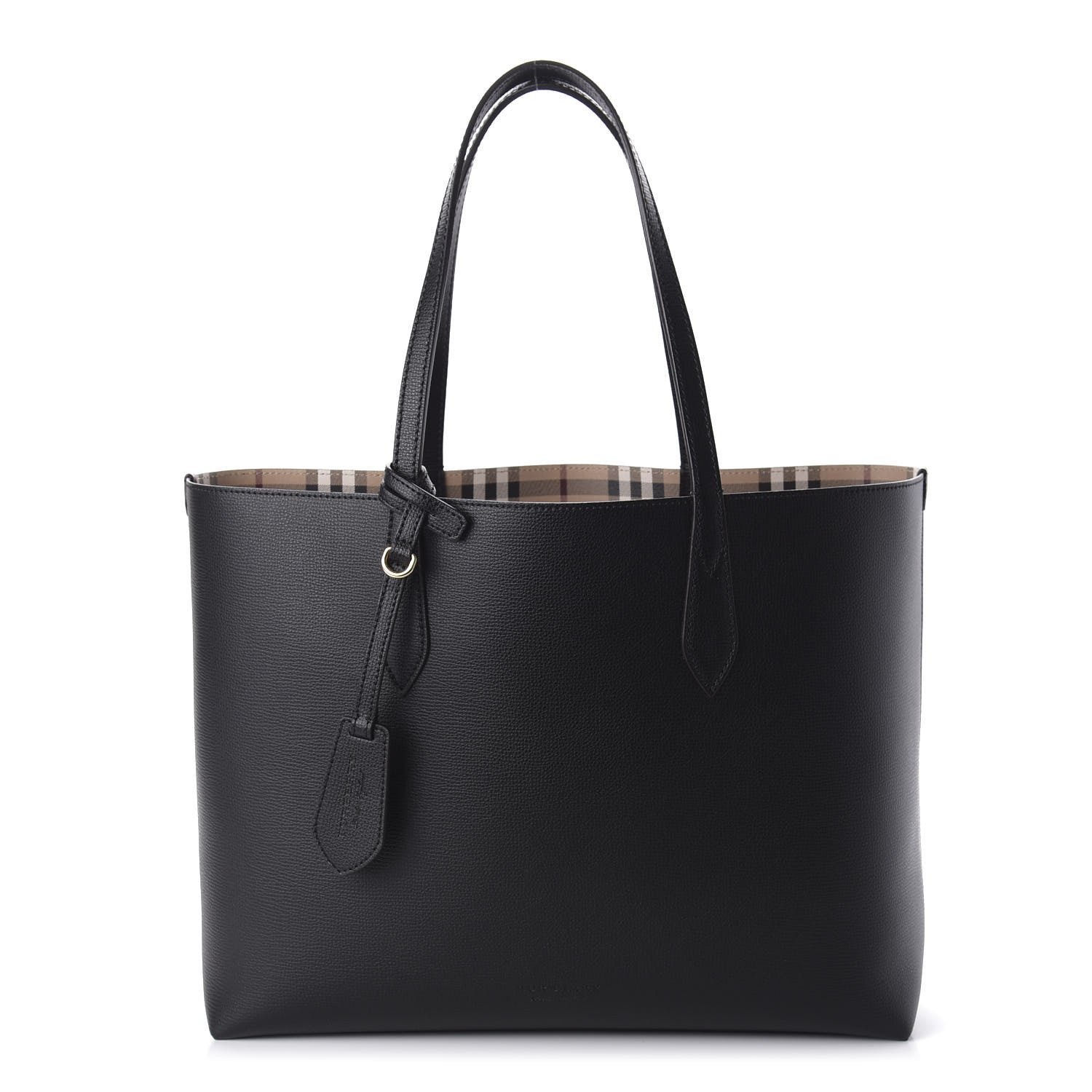 Burberry Grainy Calfskin Haymarket Check Medium Reversible Tote Black 1 of 16
