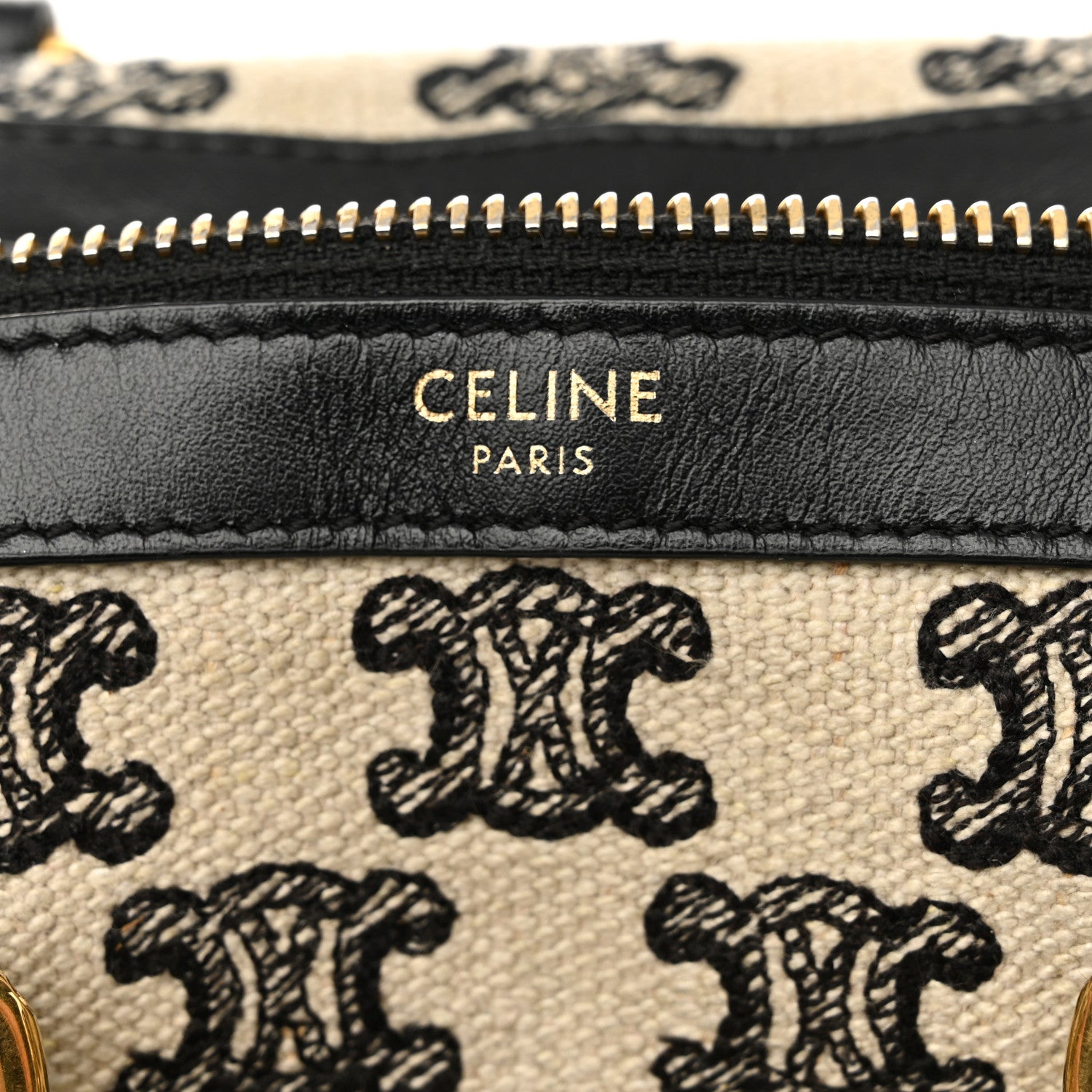 Celine Canvas Calfskin Triomphe Embroidered Boston Bag Black 6 of 12