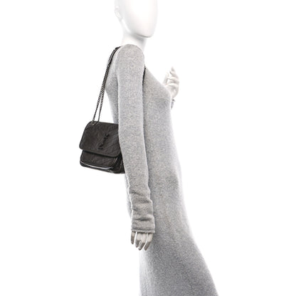Saint Laurent Crinkled Lambskin Matelasse Monogram Baby Niki Chain Satchel Chocolate 2 of 13
