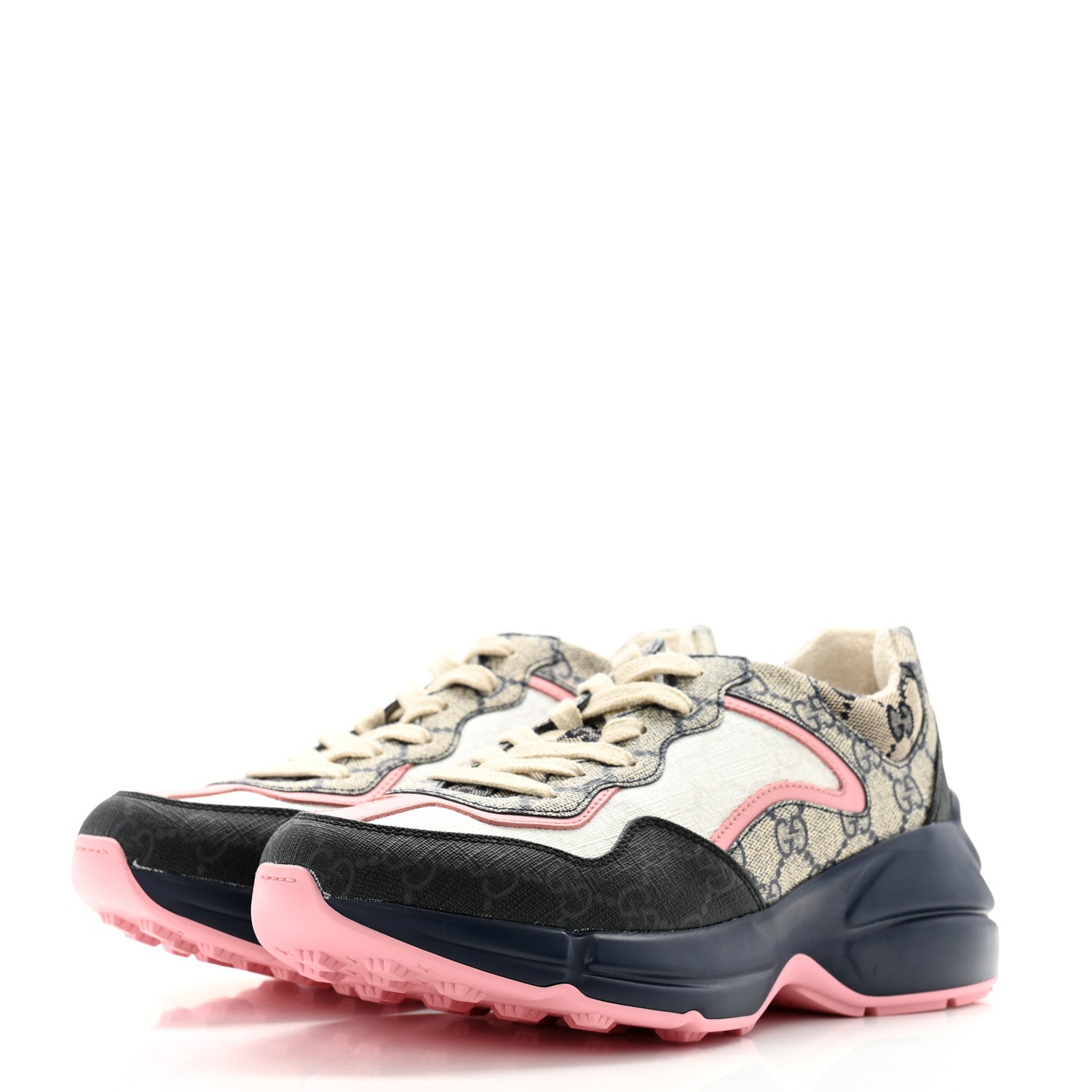 Gucci GG Supreme Monogram Mix Monogram Womens Rhyton Sneakers 36.5 Black Blue 3 of 8