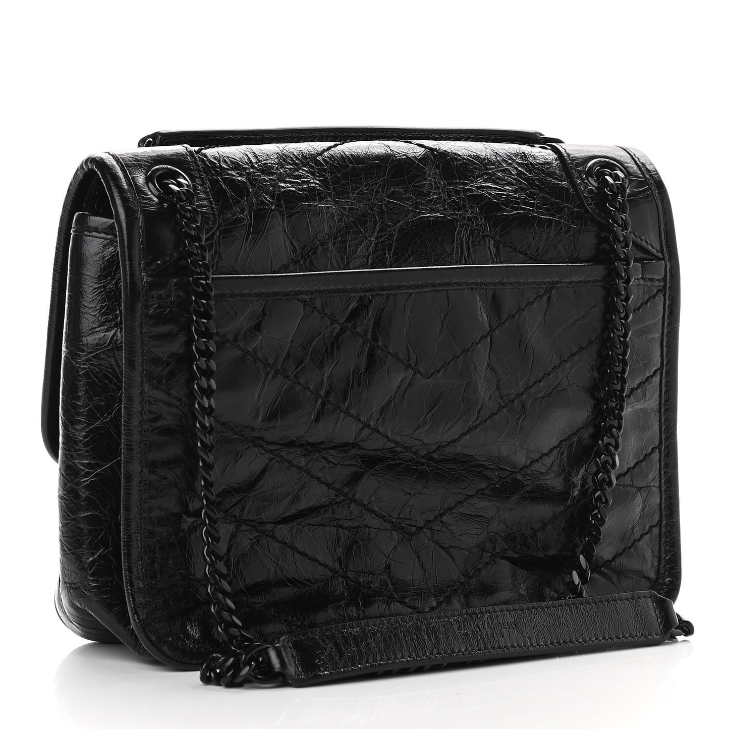 Crinkled Calfskin Matelasse Monogram Baby Niki Chain Satchel Black