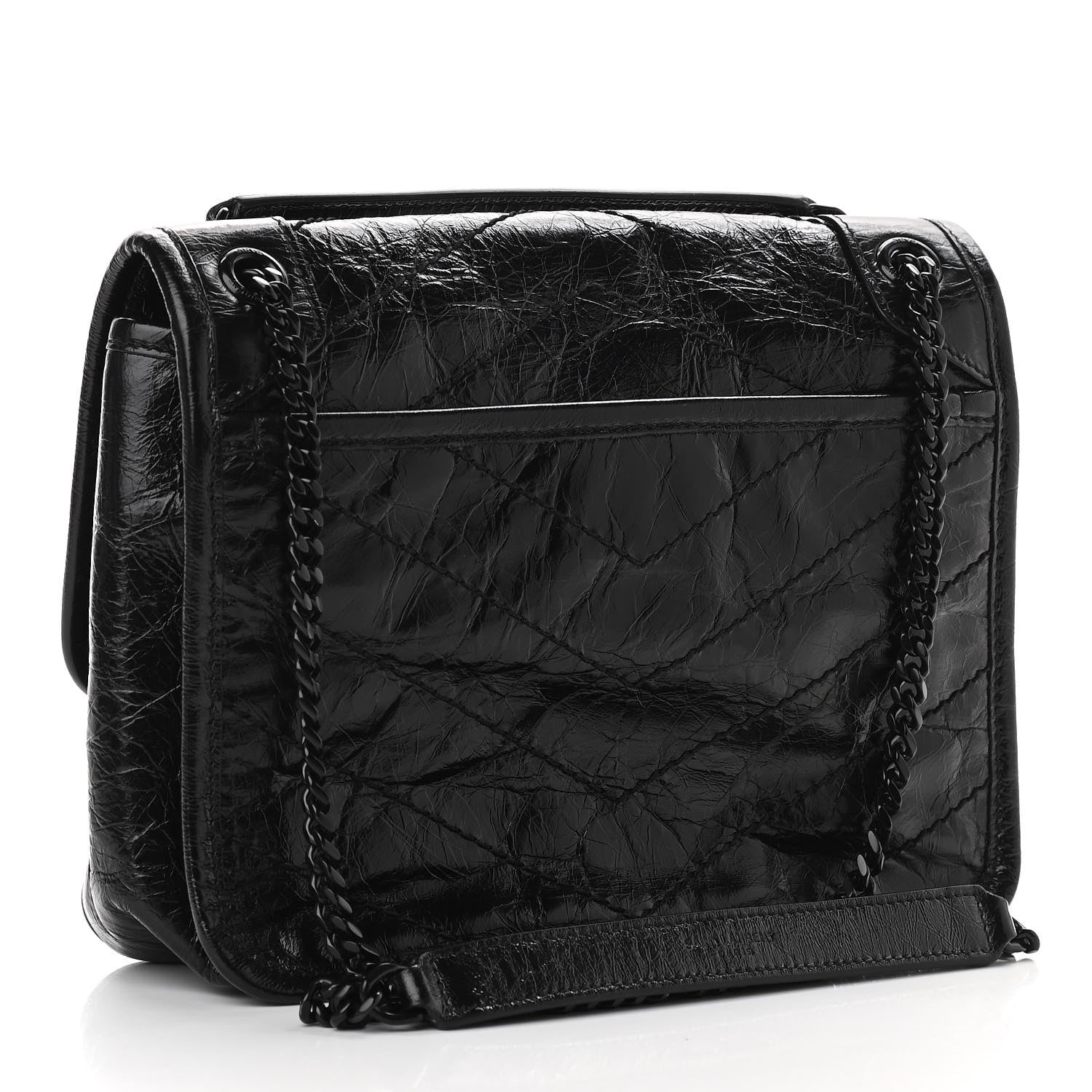 Saint Laurent Crinkled Calfskin Matelasse Monogram Baby Niki Chain Satchel Black 2 of 8