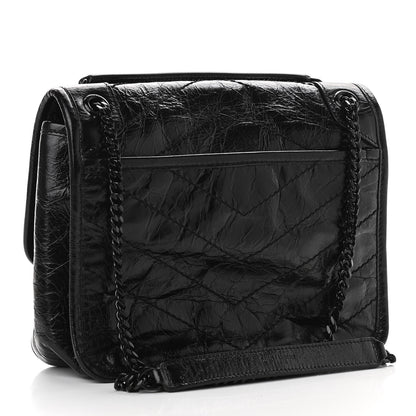 Saint Laurent Crinkled Calfskin Matelasse Monogram Baby Niki Chain Satchel Black 2 of 8