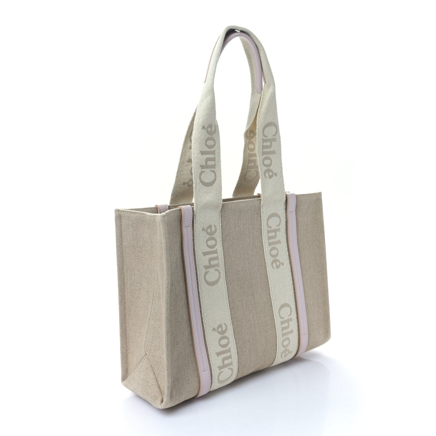 Linen Calfskin Medium Woody Ribbon Tote Cement Pink