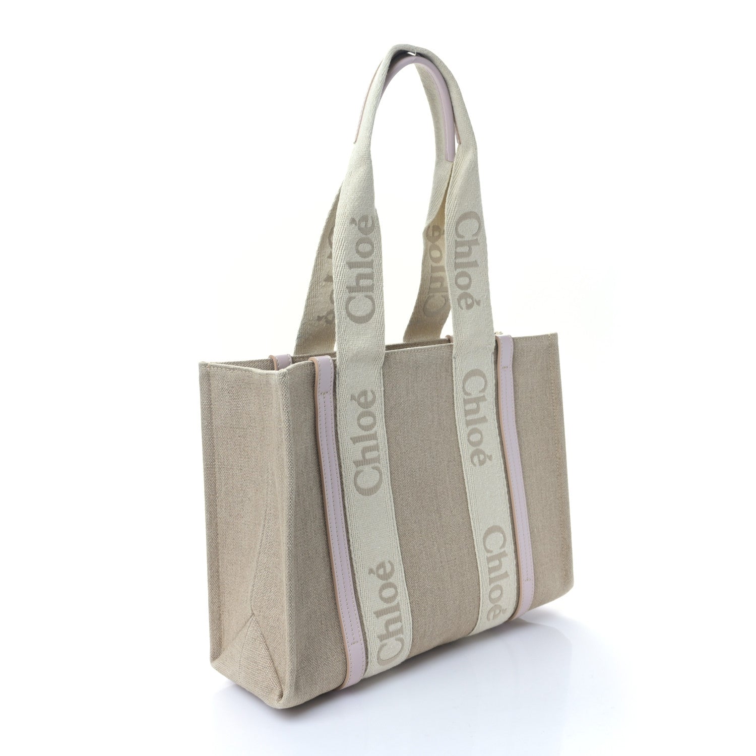 Chloe Linen Calfskin Medium Woody Ribbon Tote Cement Pink 3 of 8