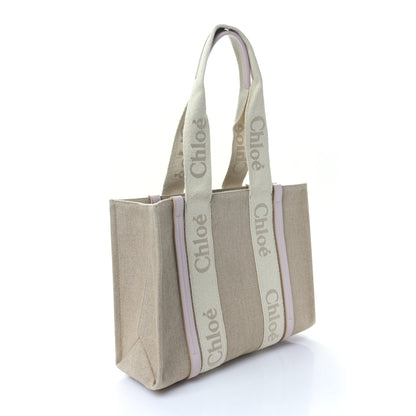 Chloe Linen Calfskin Medium Woody Ribbon Tote Cement Pink 3 of 8