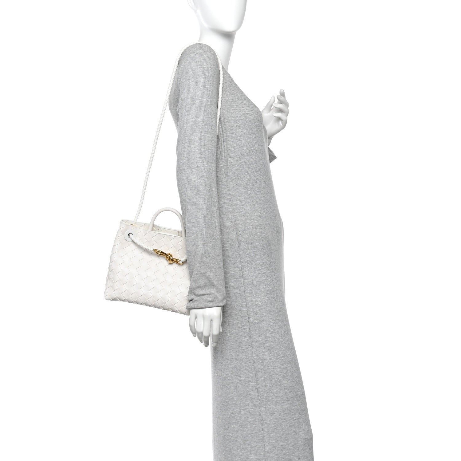 Bottega Veneta Nappa Intrecciato Small Andiamo Shoulder Bag White 2 of 9
