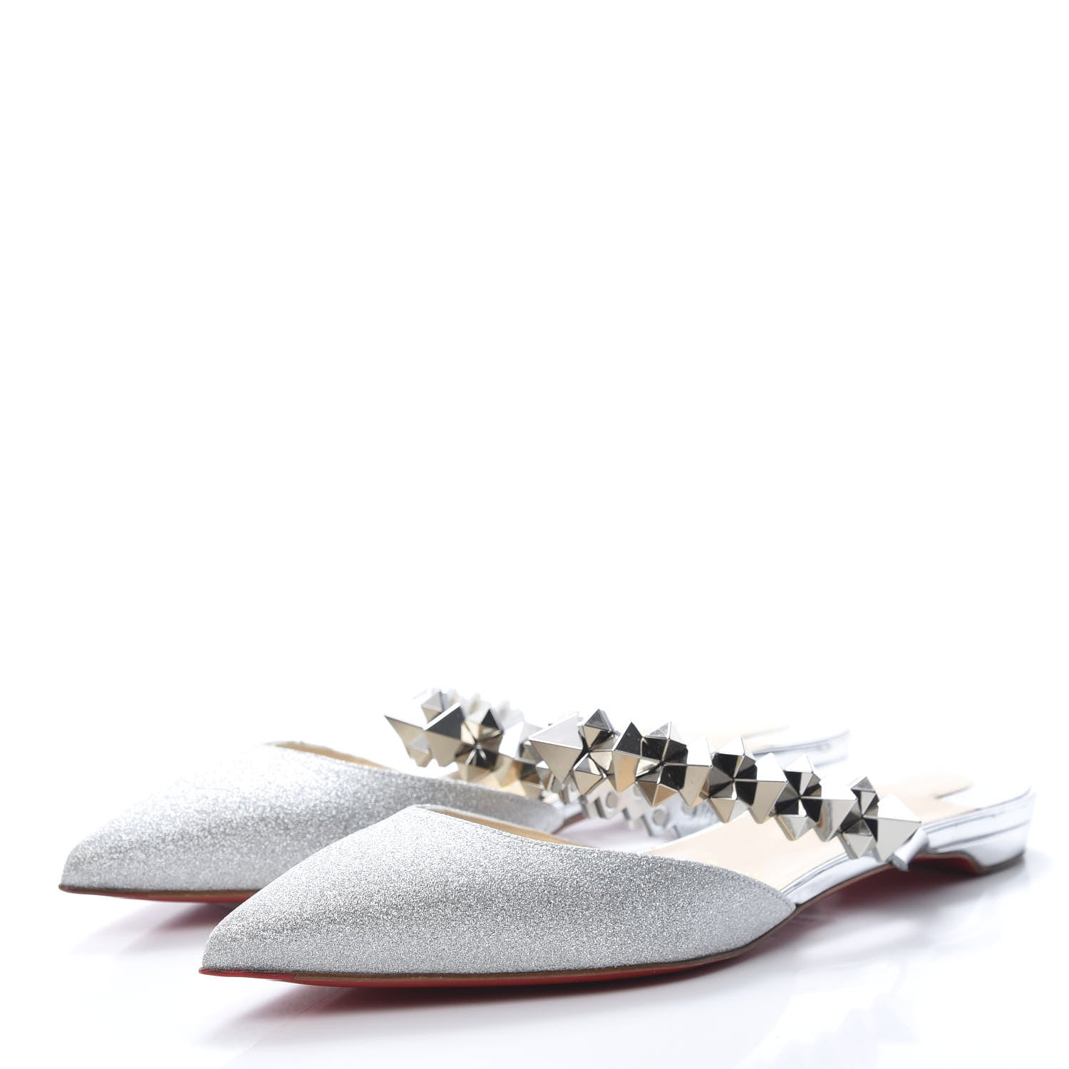 Christian Louboutin Mini Glitter Planet Choc Flat Mules 37.5 Silver 3 of 8