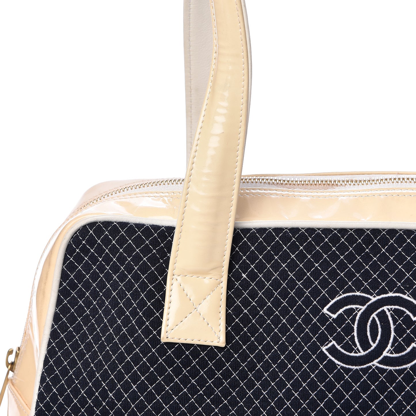 Patent Jersey Quilted Bowler Navy Blue