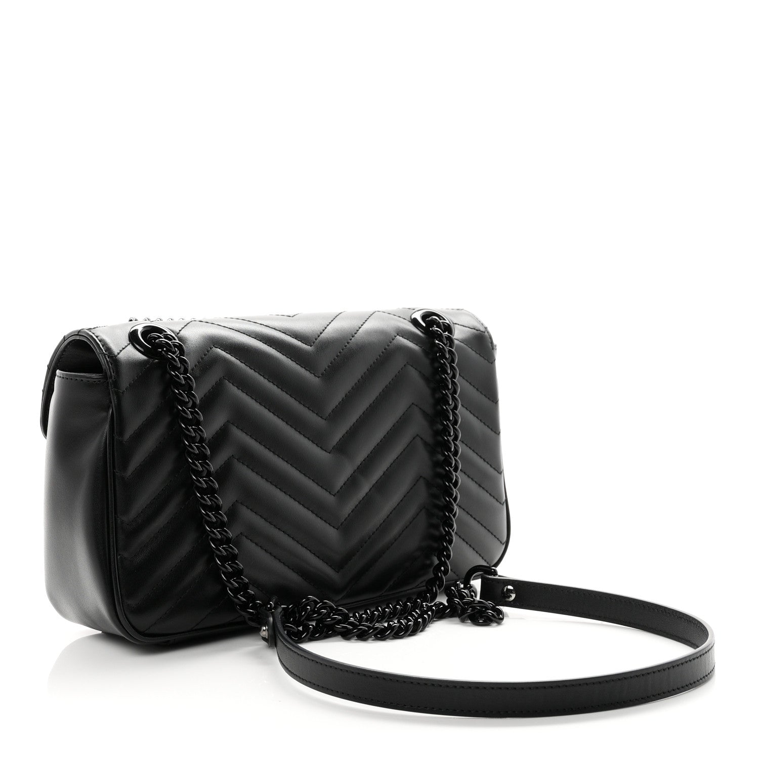 Gucci Calfskin Matelasse Monochrome Small GG Marmont Shoulder Bag Black 2 of 9