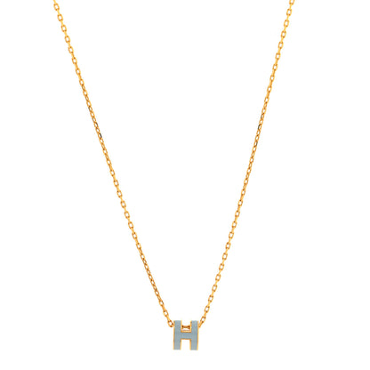 Hermes Lacquered Gold Mini Pop H Pendant Necklace Celeste 1 of 5