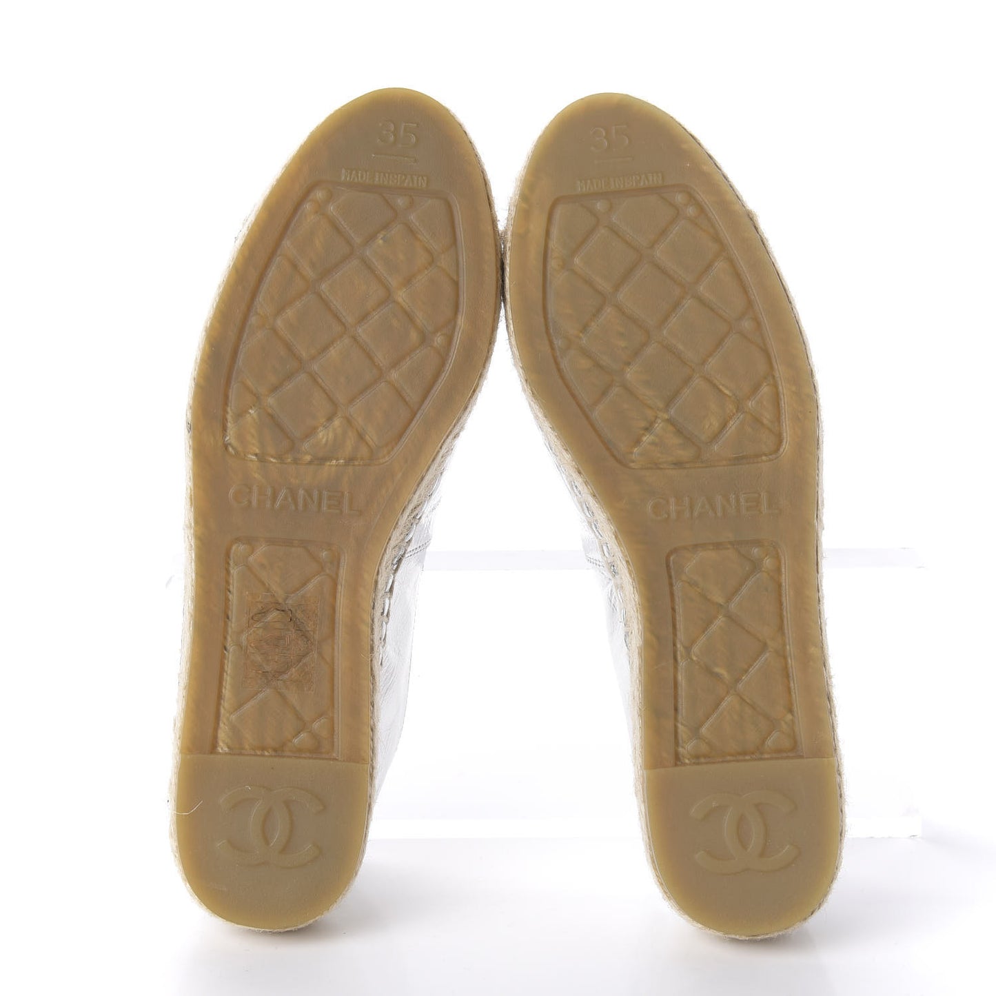 Laminated Goatskin CC Espadrilles 35 Silver