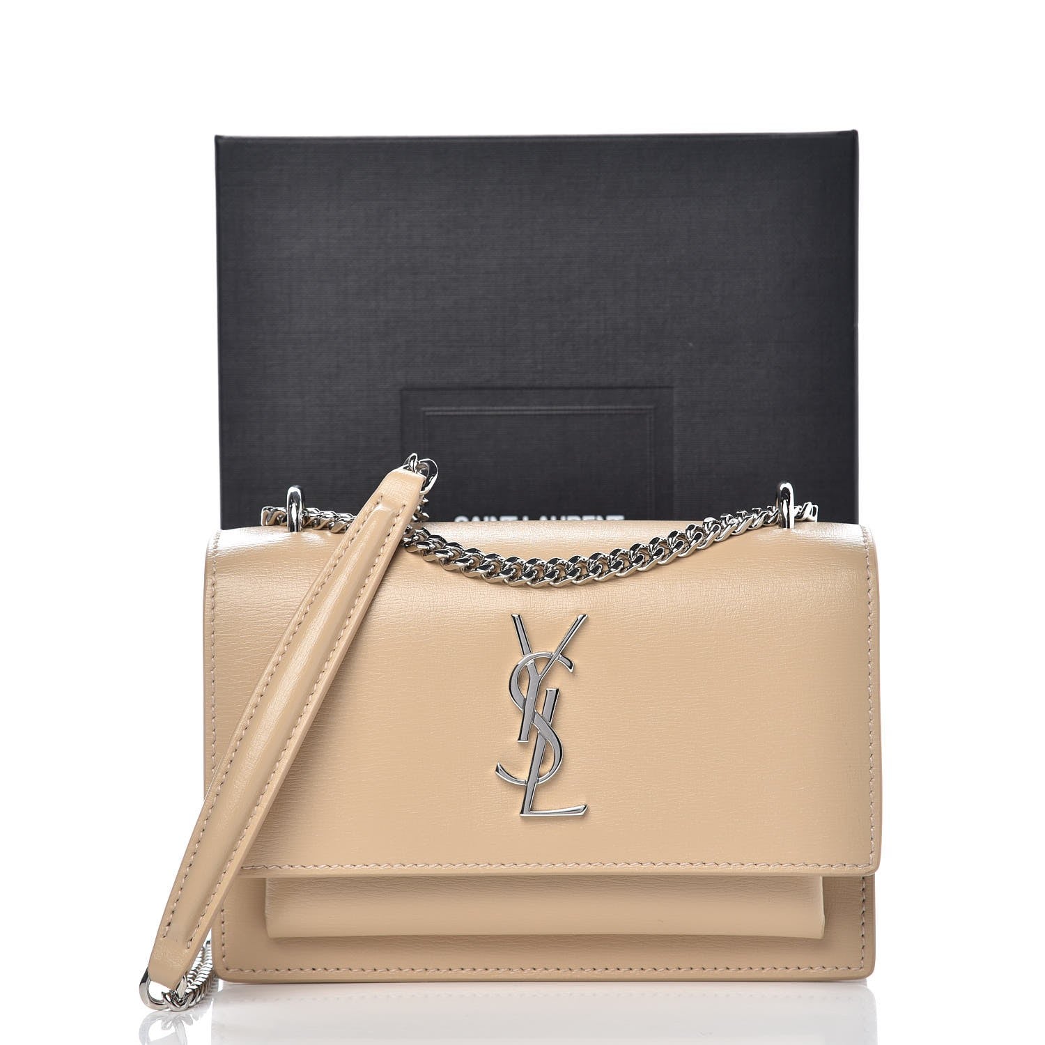 Saint Laurent Calfskin Monogram Sunset Chain Wallet Nude Powder 13 of 13