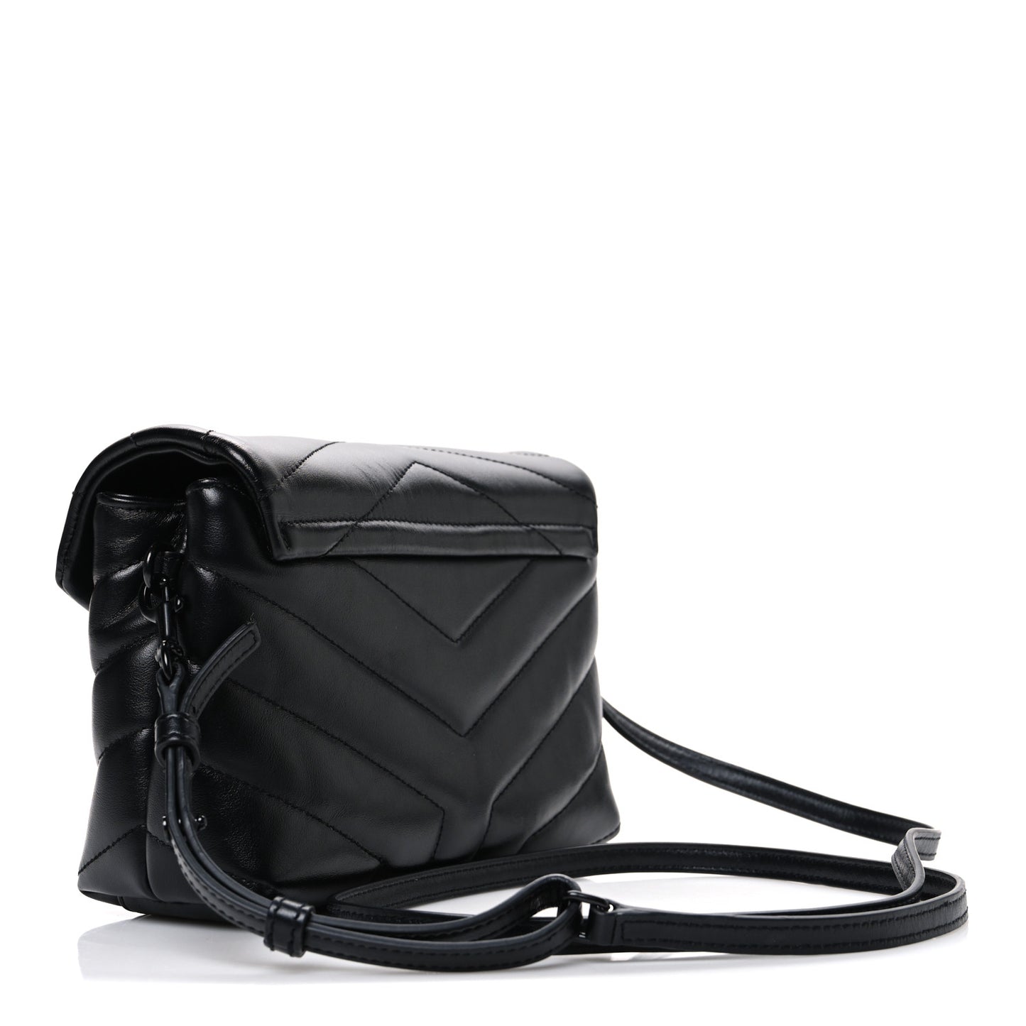 Calfskin Y Quilted Monogram Monochrome Toy Loulou Crossbody Bag Black
