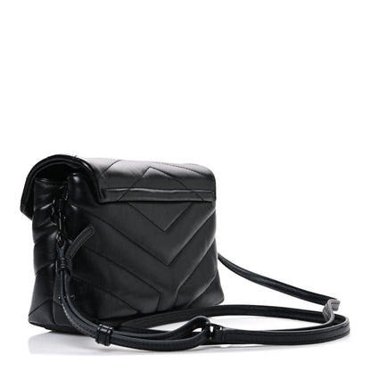 Saint Laurent Calfskin Y Quilted Monogram Monochrome Toy Loulou Crossbody Bag Black 3 of 10