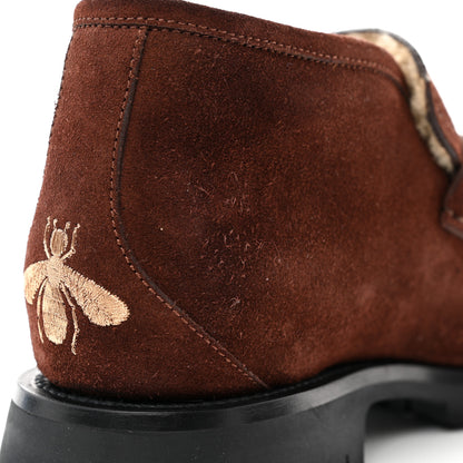 Gucci Suede Shearling Mens Harald Horsebit Ankle Boots 8 Light Brown Butterscotch 8 of 10