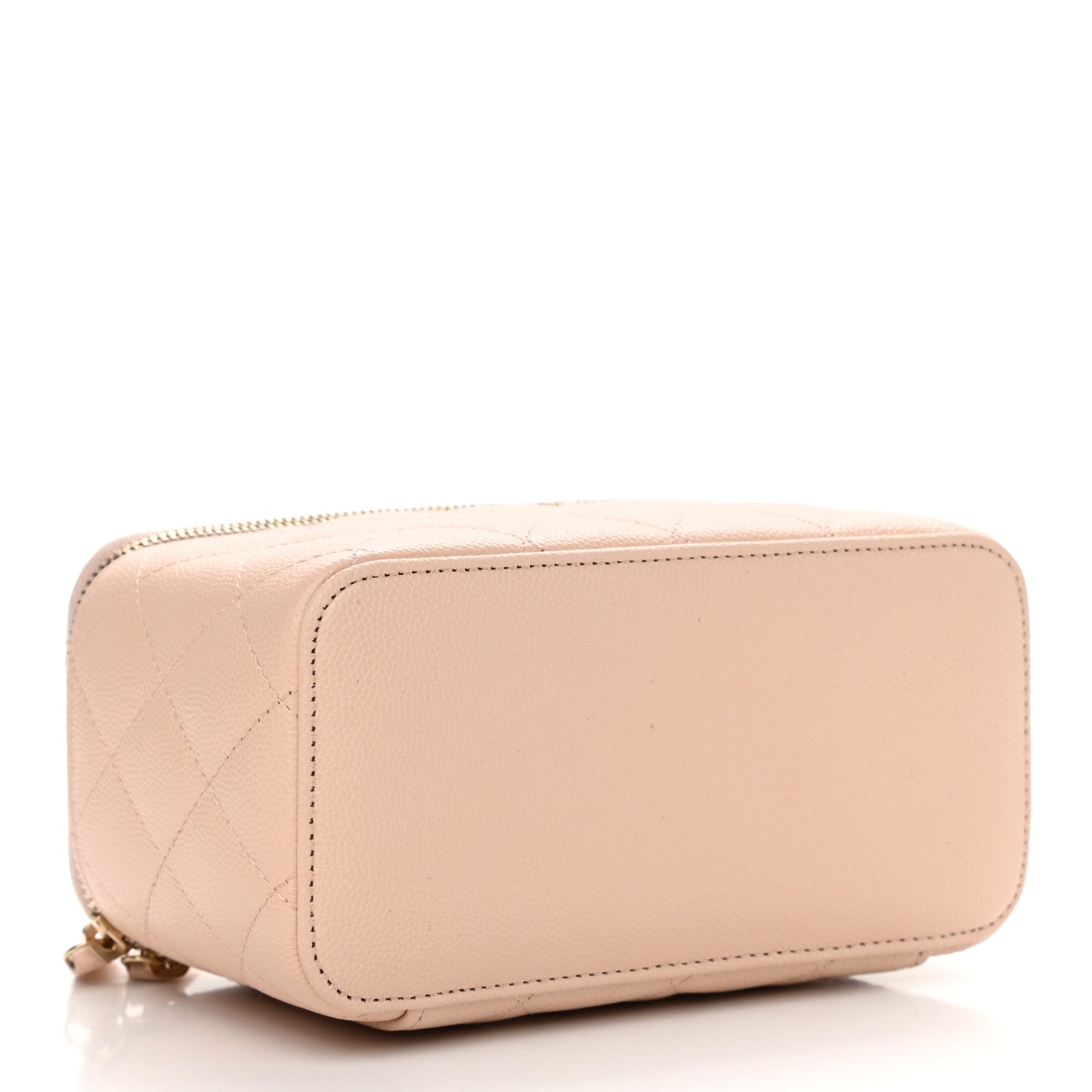 Caviar Quilted Small Vanity Case With Chain Light Beige