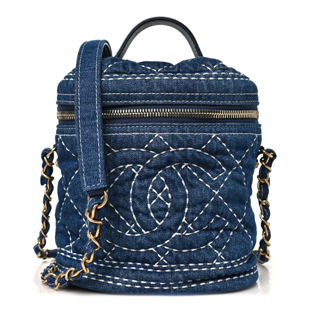 Denim Quilted Denim Trip Vanity Cosmetic Case Blue