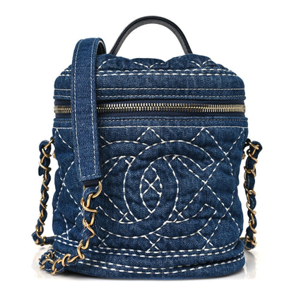 Chanel Denim Quilted Denim Trip Vanity Cosmetic Case Blue 1 of 9