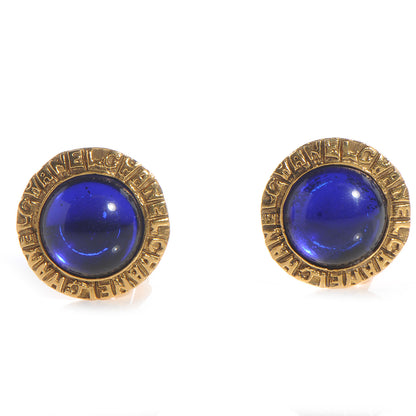 Chanel Poured Glass CC Clip On Earrings Gold Blue 1 of 5