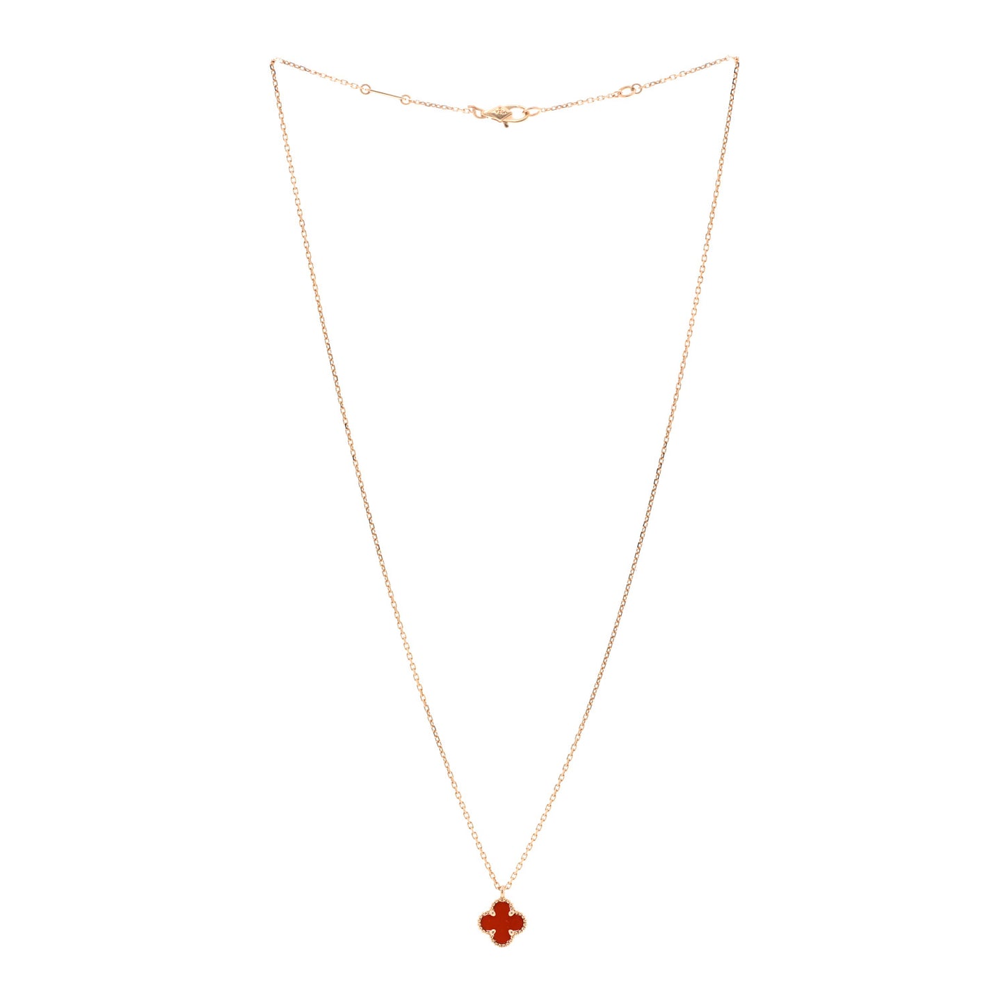 18K Rose Gold Carnelian Sweet Alhambra Pendant Necklace