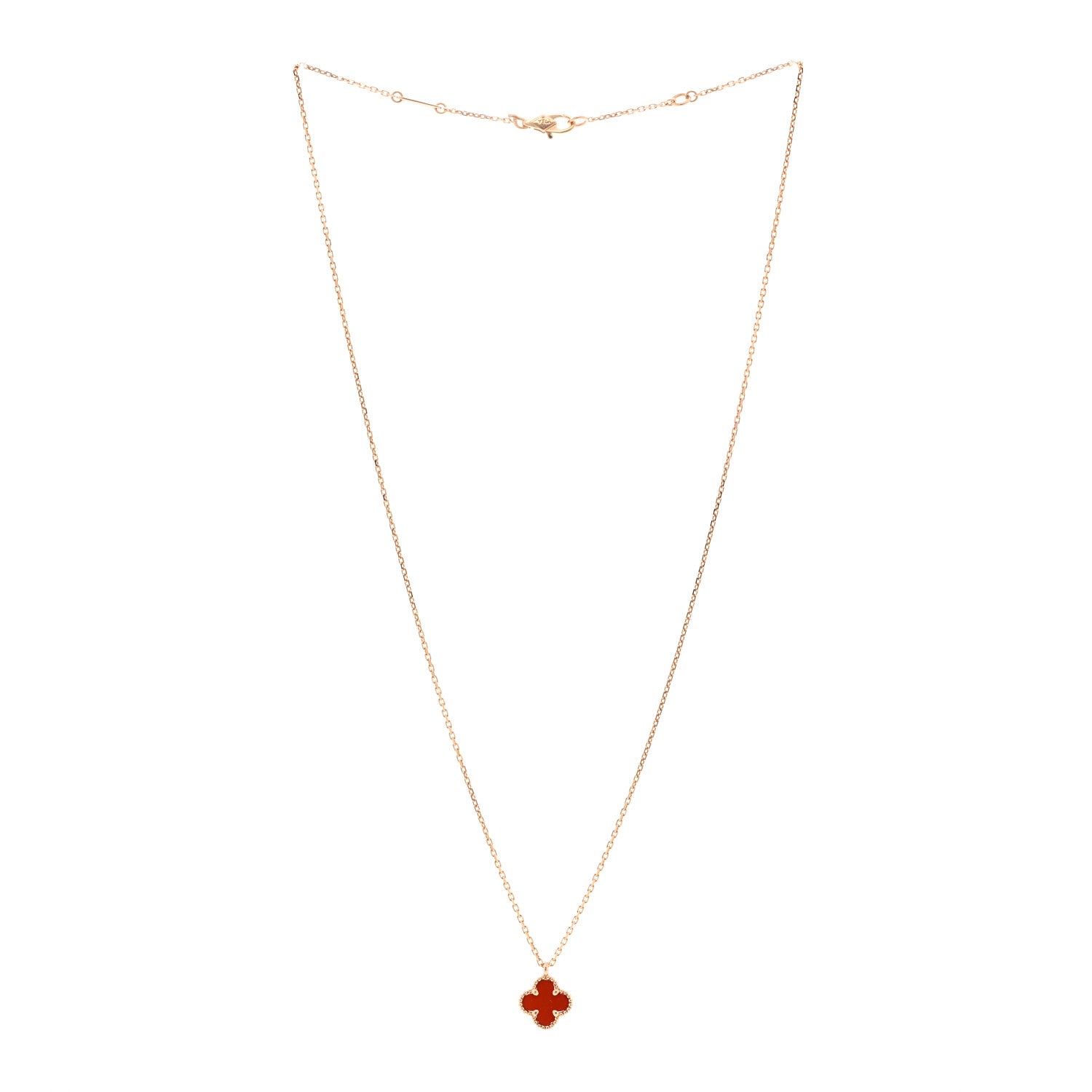 Van Cleef & Arpels 18K Rose Gold Carnelian Sweet Alhambra Pendant Necklace 3 of 6
