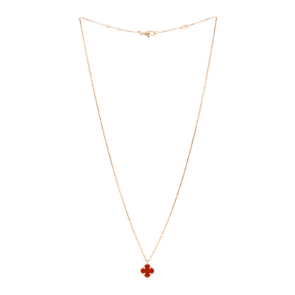 Van Cleef & Arpels 18K Rose Gold Carnelian Sweet Alhambra Pendant Necklace 3 of 6