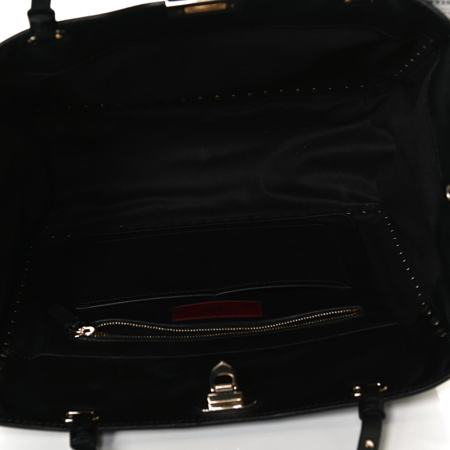Vitello Medium Rockstud Tote Black