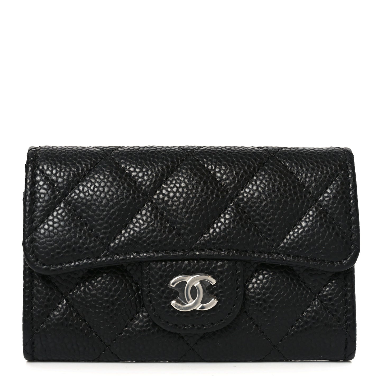Caviar Quilted Flap Card Holder Wallet Black