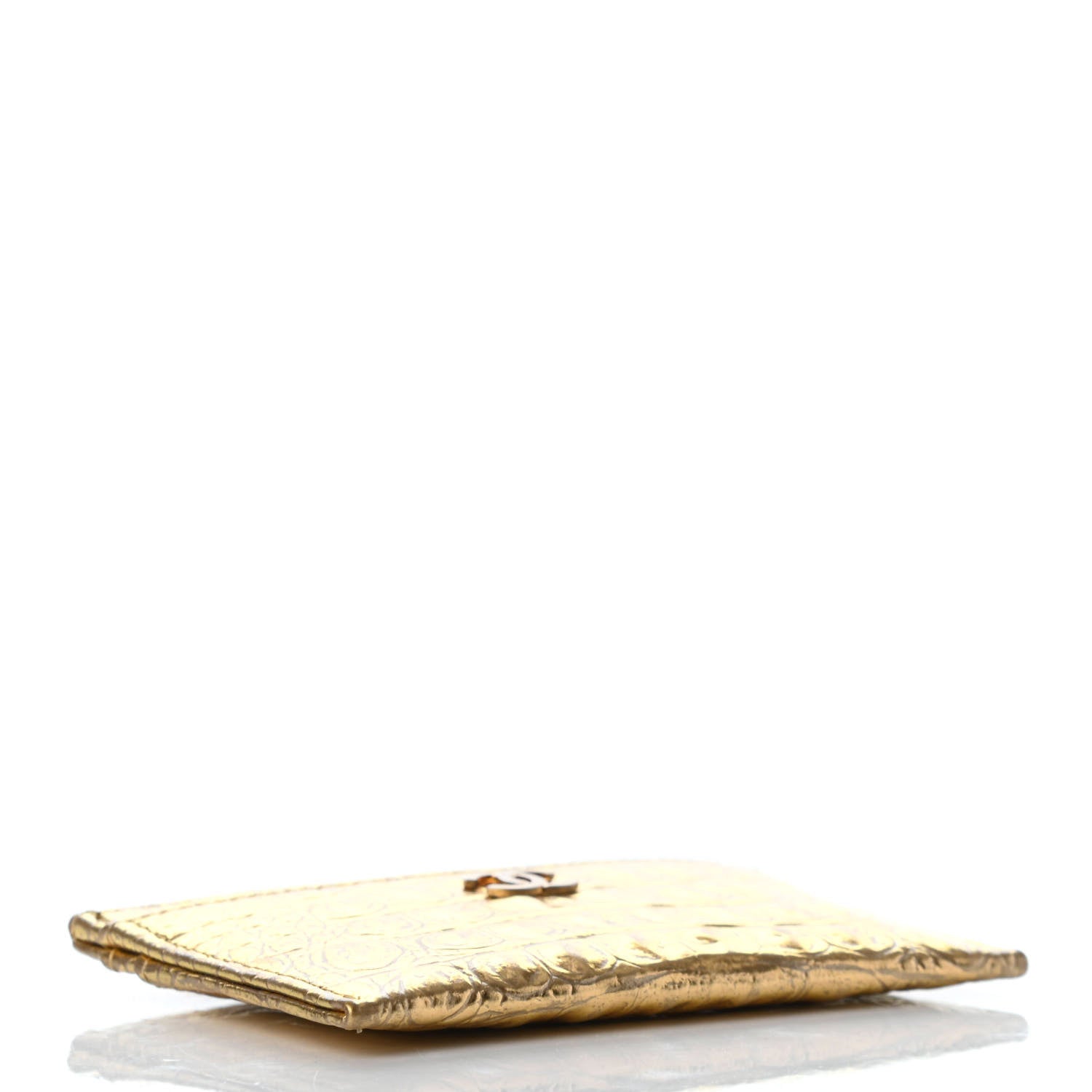 Chanel Metallic Calfskin Crocodile Embossed Cocodile Card Holder Gold 4 of 8