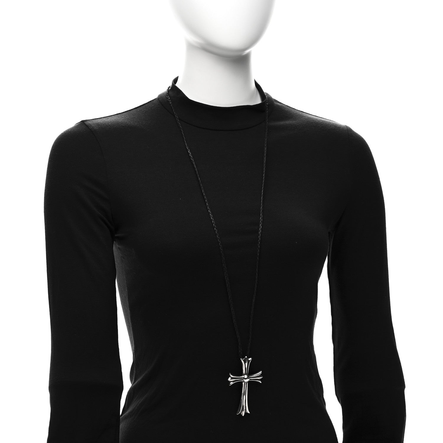 Chrome Hearts Sterling Silver Large Cross Pendant Cord Necklace 2 of 5