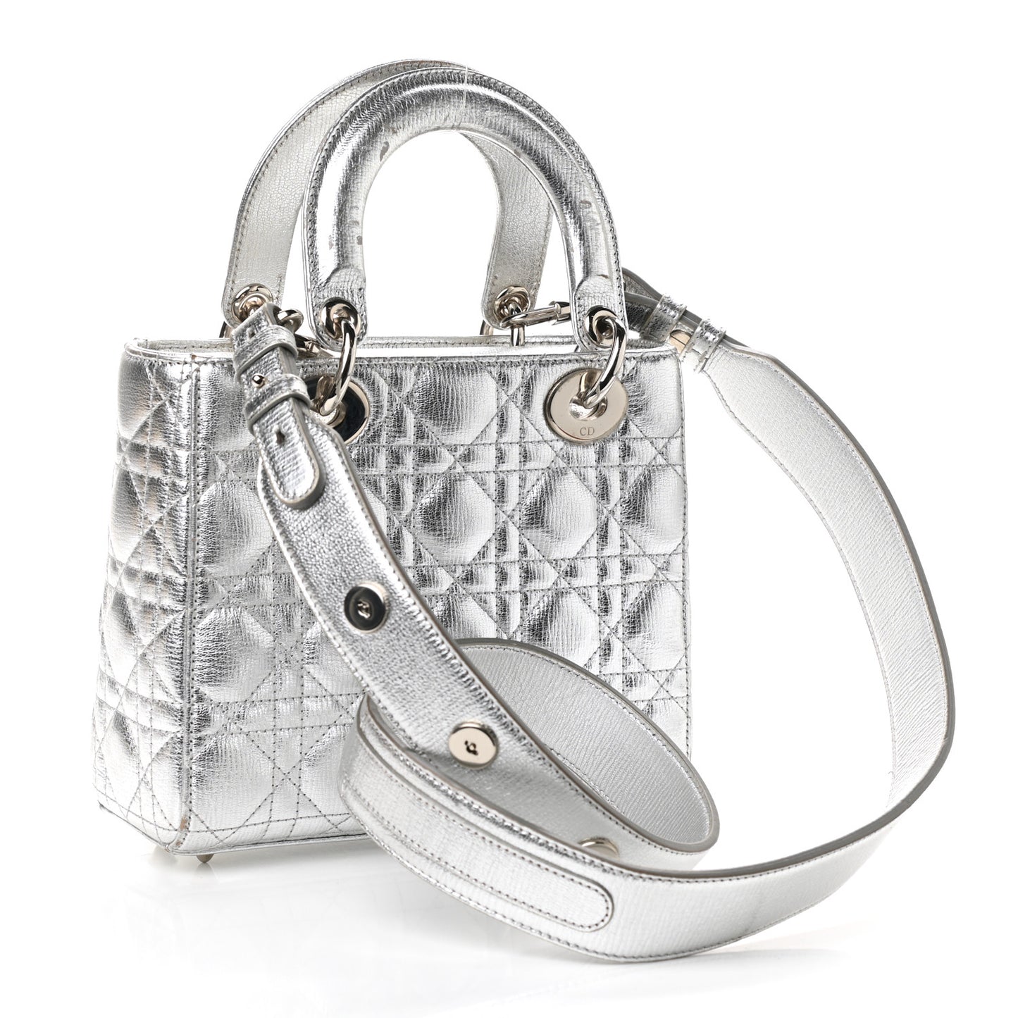 Metallic Grained Calfskin Cannage Small Lucky Badges My Lady Dior Silver