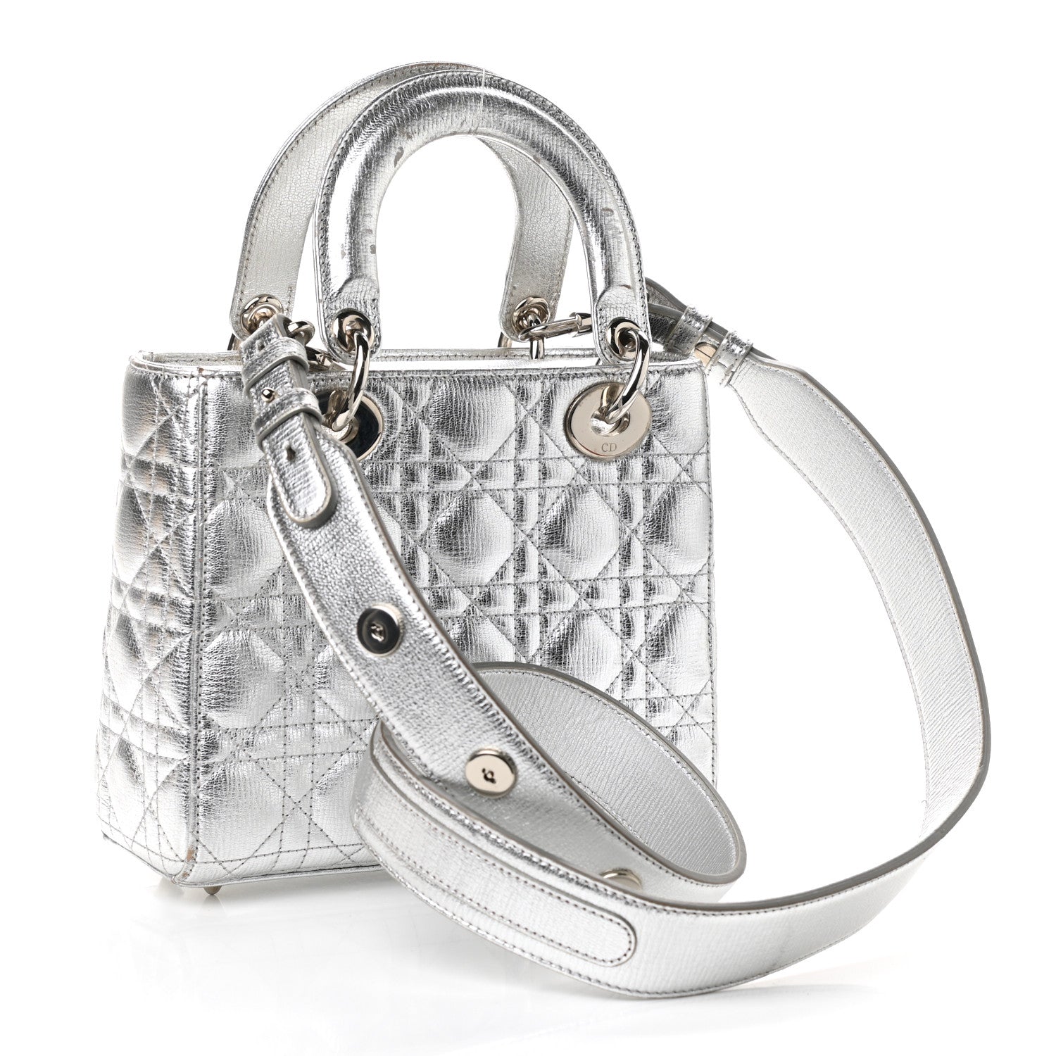 Christian Dior Metallic Grained Calfskin Cannage Small Lucky Badges My Lady Dior Silver 3 of 9