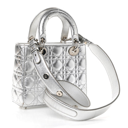 Christian Dior Metallic Grained Calfskin Cannage Small Lucky Badges My Lady Dior Silver 3 of 9