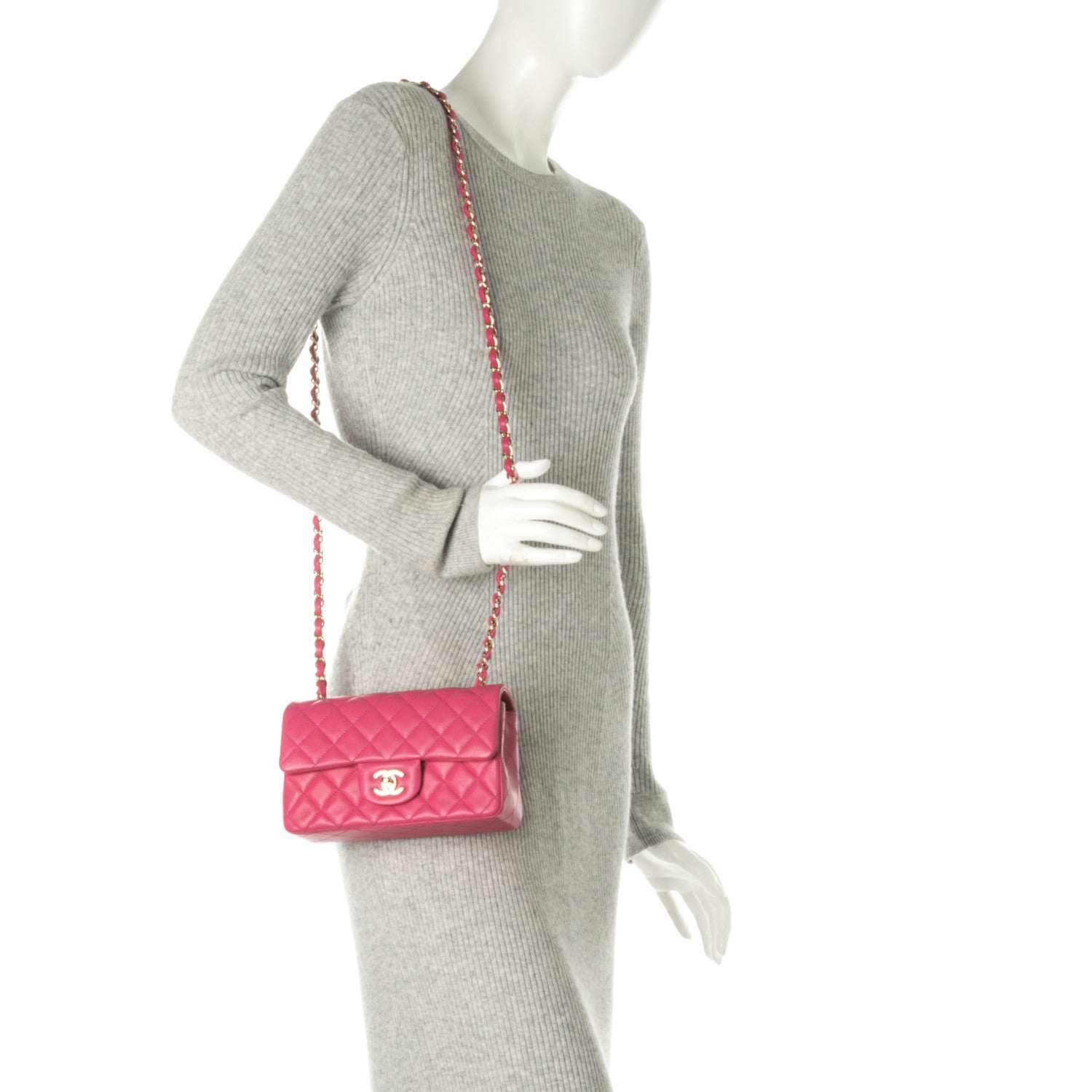 Chanel Lambskin Quilted Mini Rectangular Flap Fuchsia 2 of 8