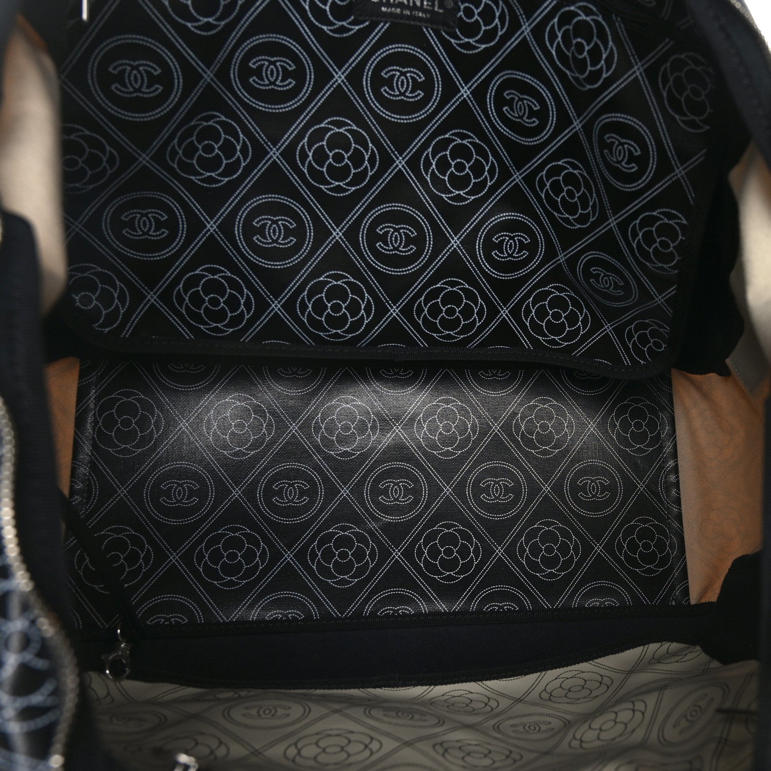 Chanel Coated Canvas Camellia Bowler Black Beige 5 of 9