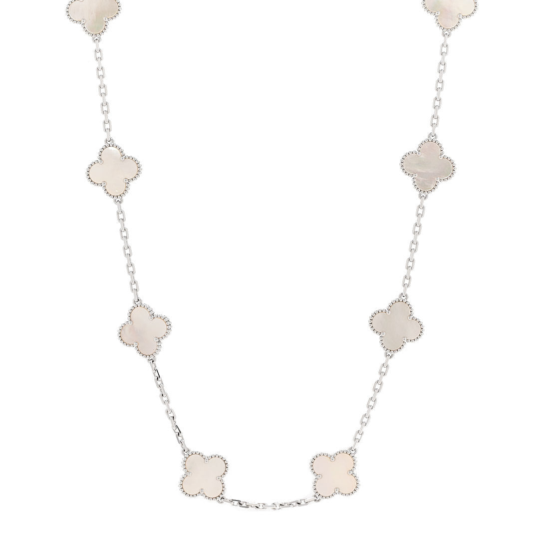 Van Cleef & Arpels 18K White Gold Mother of Pearl 10 Motifs Vintage Alhambra Necklace 1 of 6