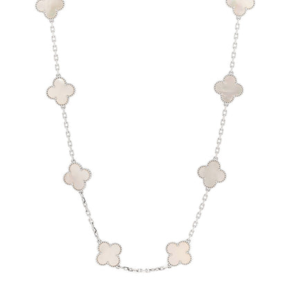 Van Cleef & Arpels 18K White Gold Mother of Pearl 10 Motifs Vintage Alhambra Necklace 1 of 6